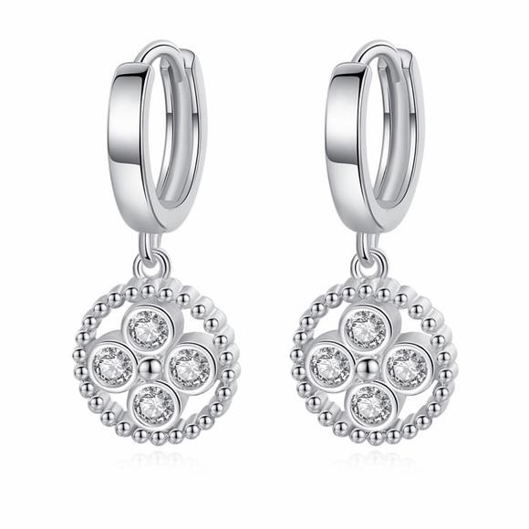Jewelry - 925 Stamped Silver Huggie Hoops w/CZ Pendant